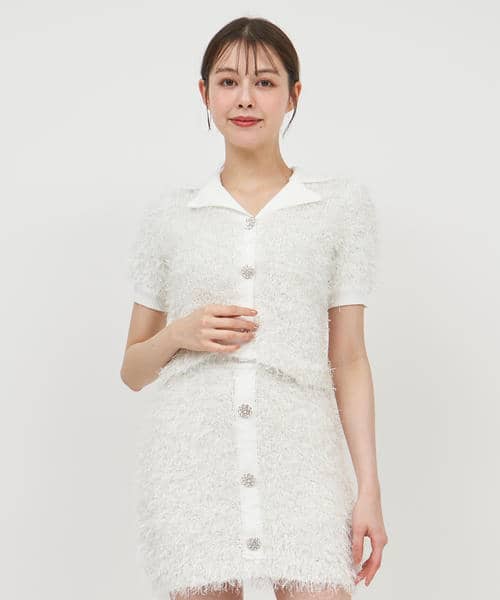 ジュエルボタン付MIXヤーンニットトップス 詳細画像