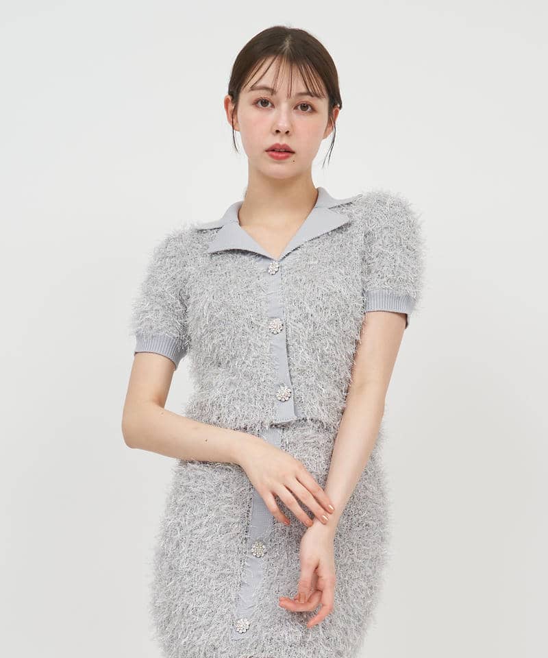 ジュエルボタン付MIXヤーンニットトップス 詳細画像 ライトグレー 1