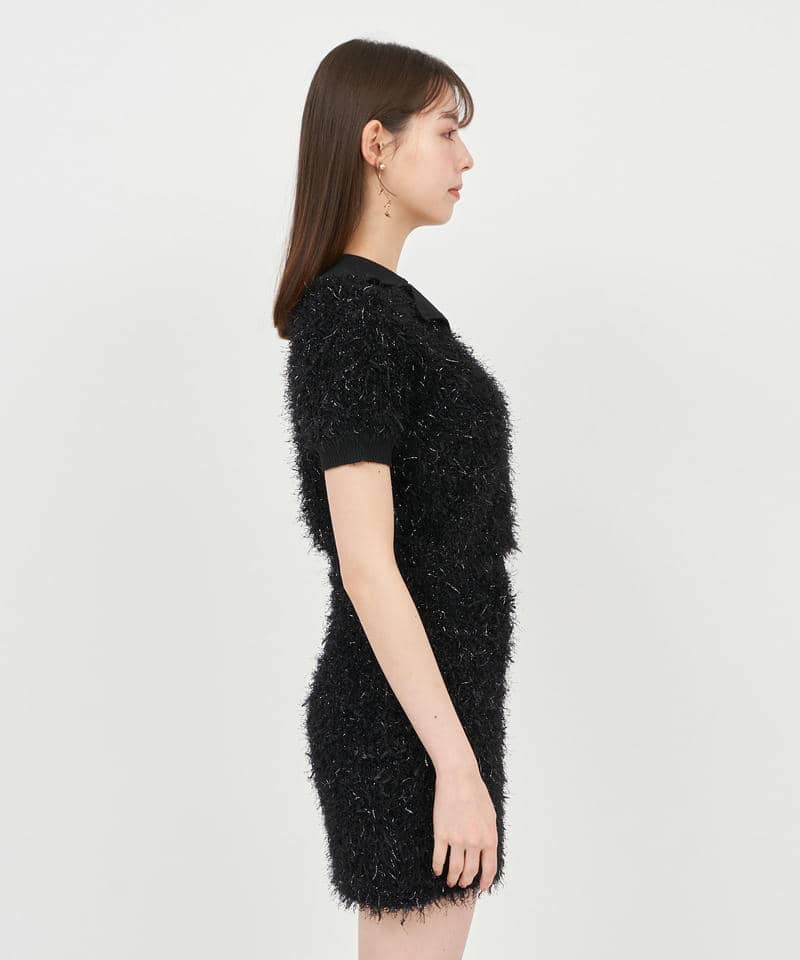 ジュエルボタン付MIXヤーンニットトップス 詳細画像 ブラック 2