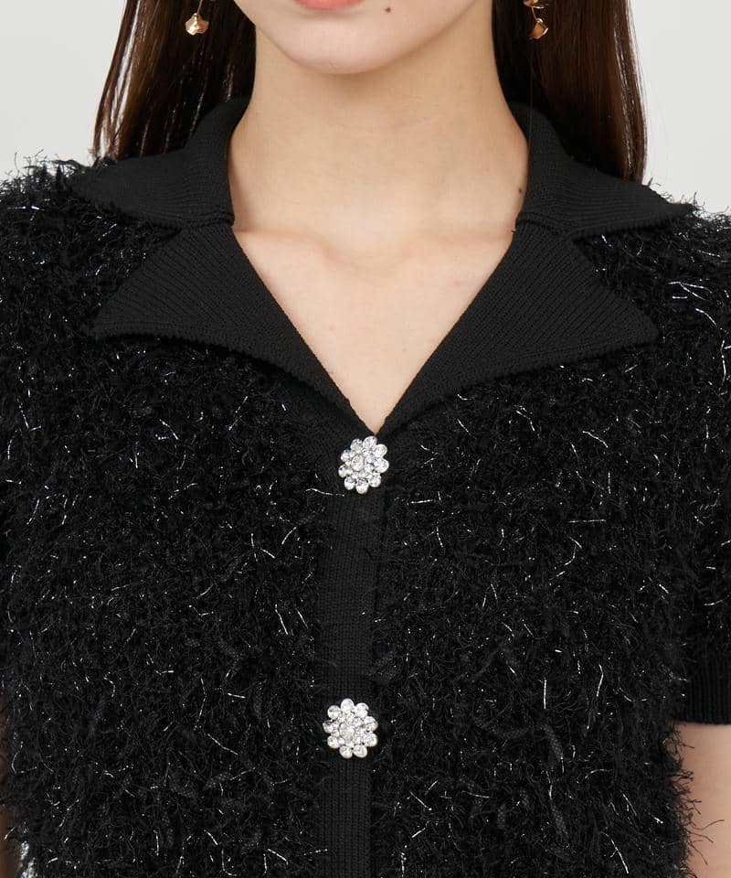 ジュエルボタン付MIXヤーンニットトップス 詳細画像 ブラック 4