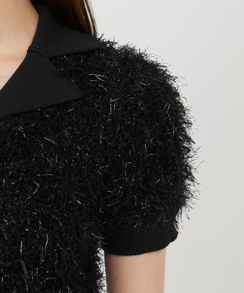 ジュエルボタン付MIXヤーンニットトップス 詳細画像 ブラック 5