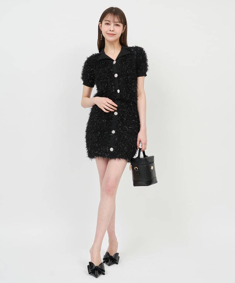 ジュエルボタン付MIXヤーンニットトップス 詳細画像 ブラック 7