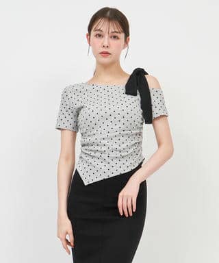 ワンショルリボンドットカットソー