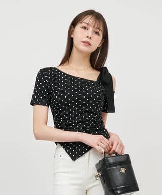 ワンショルリボンドットカットソー