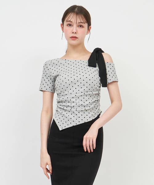 ワンショルリボンドットカットソー 詳細画像