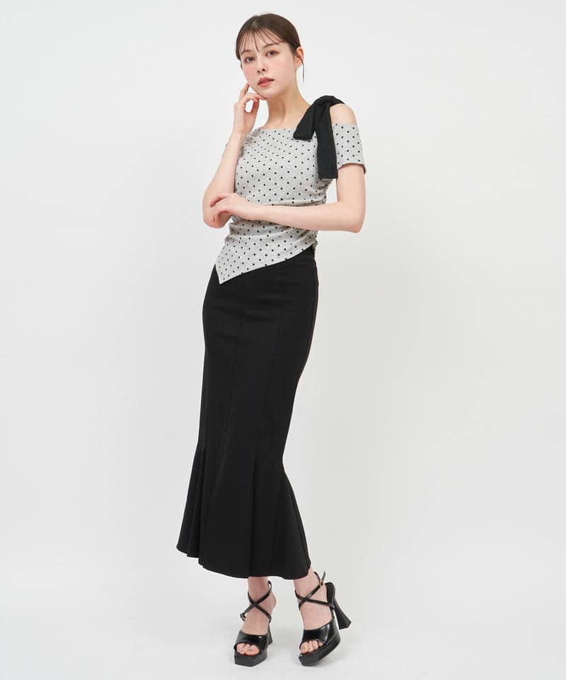 ワンショルリボンドットカットソー 詳細画像 グレー 2