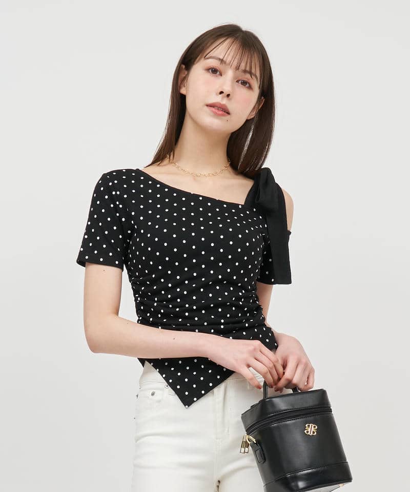 ワンショルリボンドットカットソー 詳細画像 ブラック 1