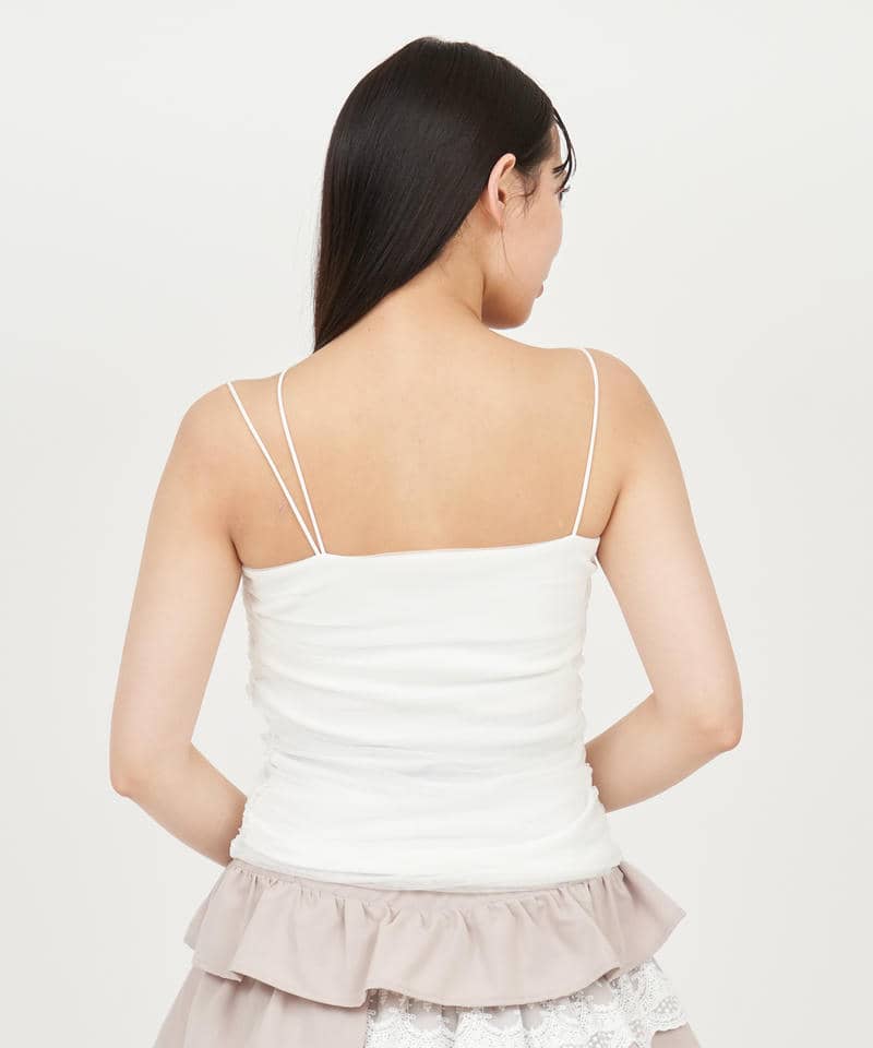 パット付ギャザーチュールレイヤードキャミソール 詳細画像 オフホワイト 3