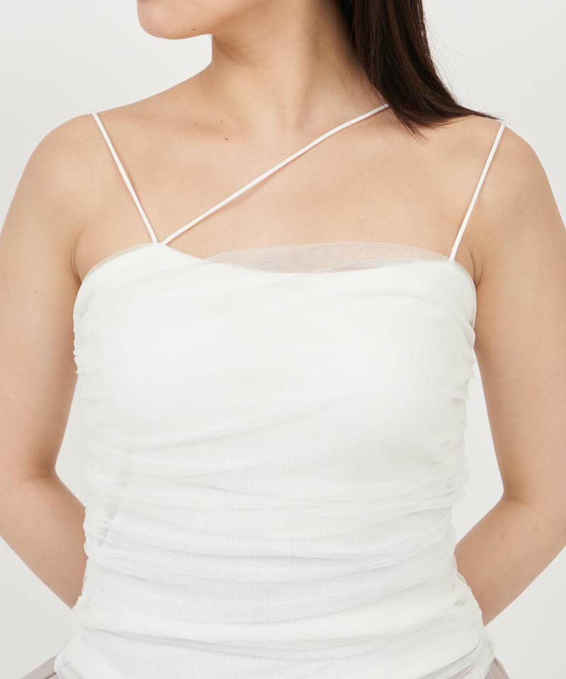 パット付ギャザーチュールレイヤードキャミソール 詳細画像 オフホワイト 4