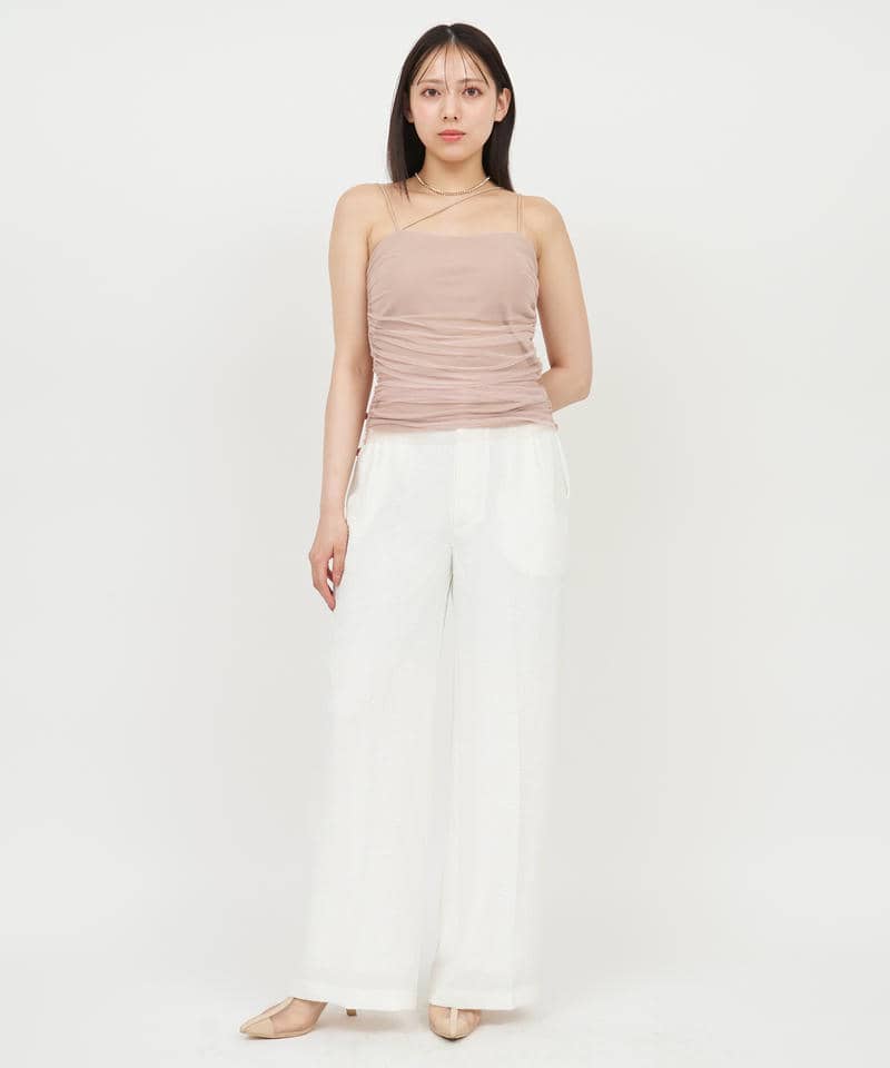 パット付ギャザーチュールレイヤードキャミソール 詳細画像 ベージュ 2