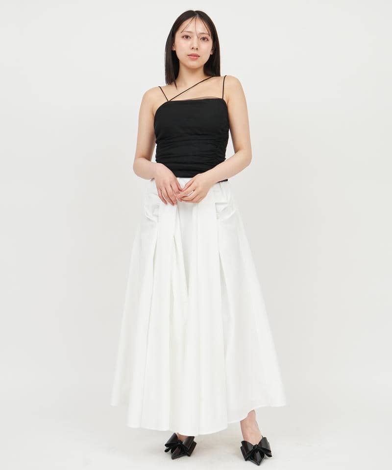 パット付ギャザーチュールレイヤードキャミソール 詳細画像 ブラック 2