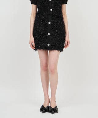 ジュエルボタン付MIXヤーンニットミニスカート