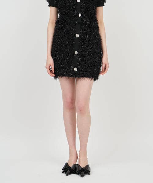 ジュエルボタン付MIXヤーンニットミニスカート 詳細画像