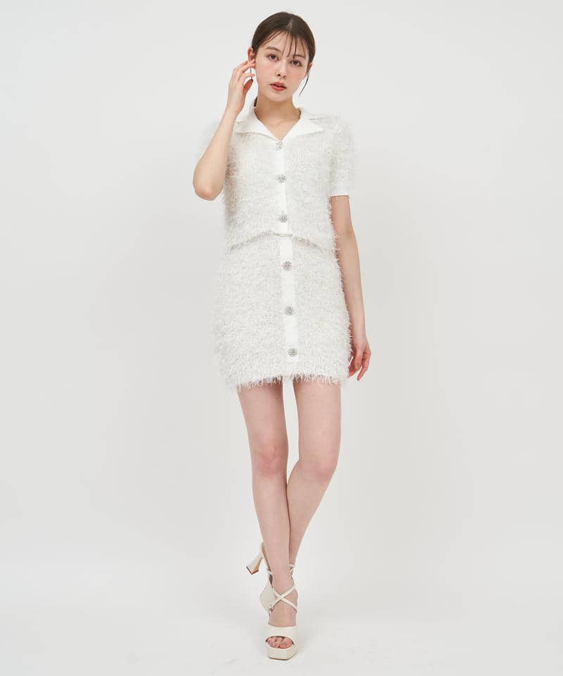 ジュエルボタン付MIXヤーンニットミニスカート 詳細画像 オフホワイト 2