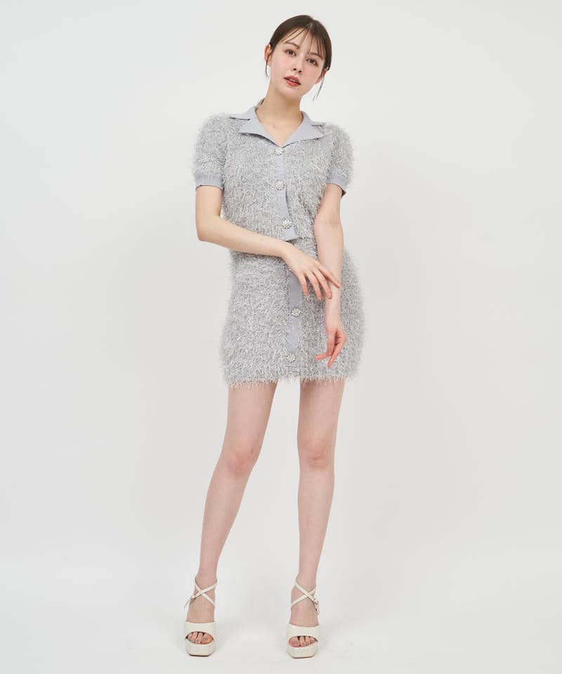 ジュエルボタン付MIXヤーンニットミニスカート 詳細画像 ライトグレー 2