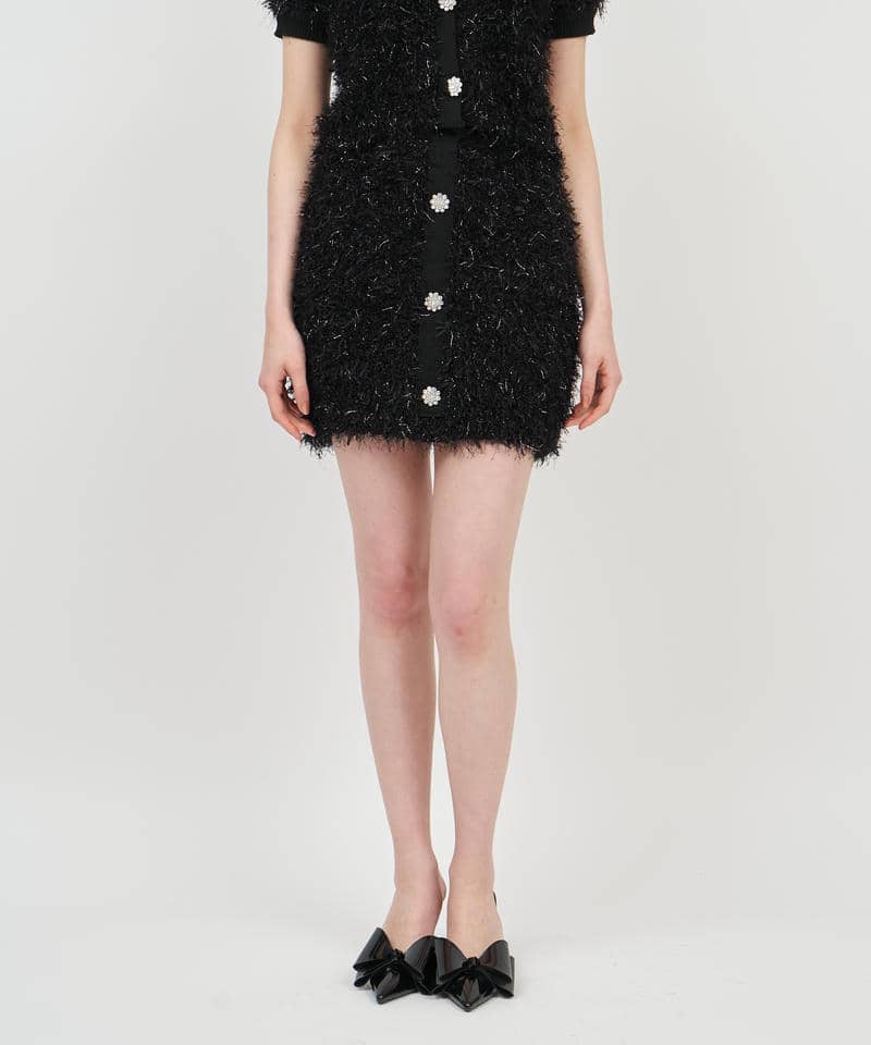 ジュエルボタン付MIXヤーンニットミニスカート 詳細画像 ブラック 1