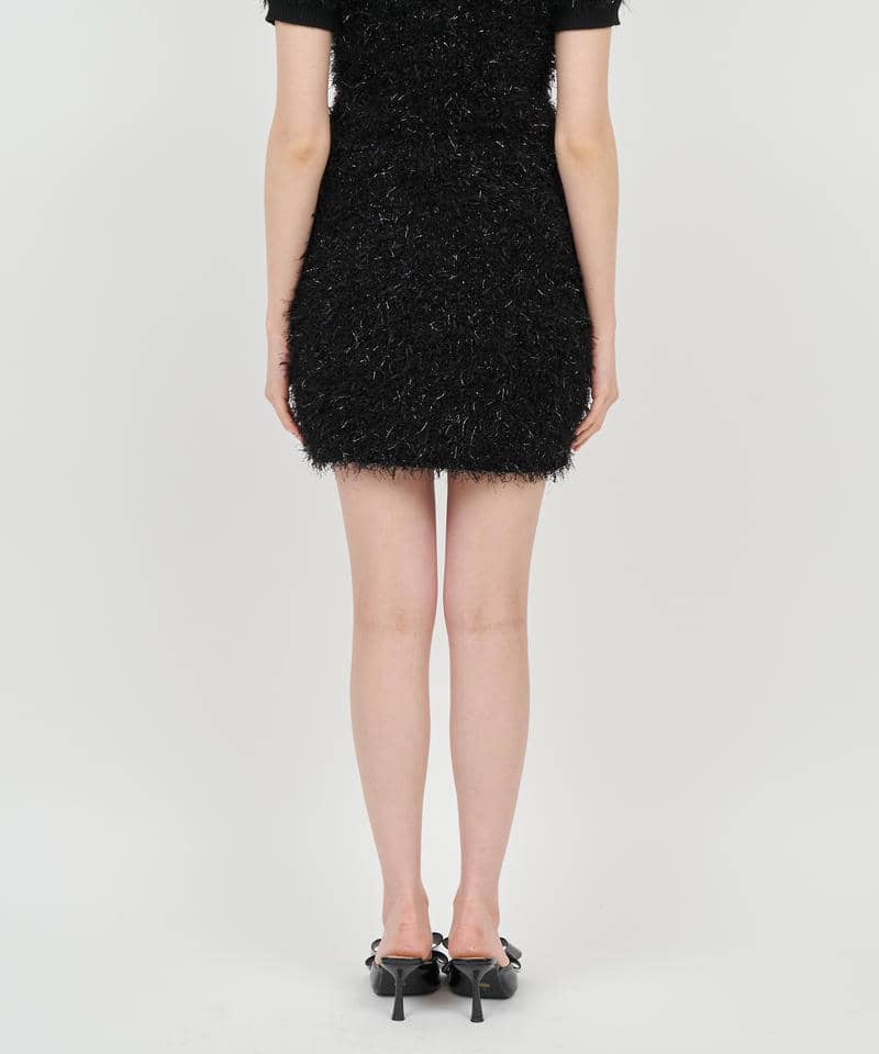 ジュエルボタン付MIXヤーンニットミニスカート 詳細画像 ブラック 3