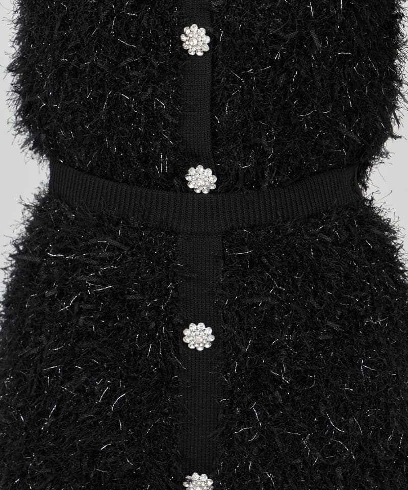 ジュエルボタン付MIXヤーンニットミニスカート 詳細画像 ブラック 4