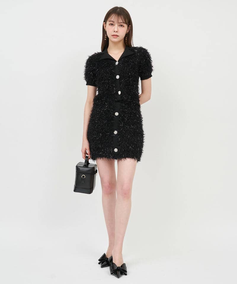 ジュエルボタン付MIXヤーンニットミニスカート 詳細画像 ブラック 7