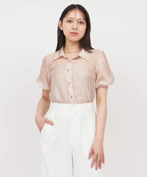 パフスリーブラインストーンシアーブラウス 詳細画像