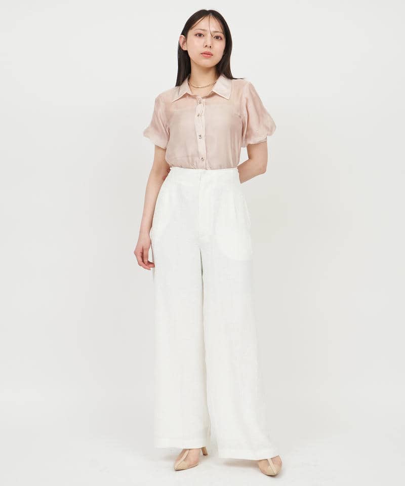 パフスリーブラインストーンシアーブラウス 詳細画像 ピンク 2