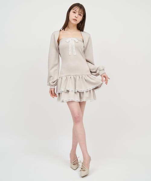 ティアードベアボレロアンサンブルミニワンピース 詳細画像