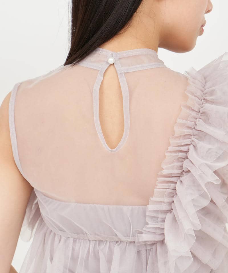 アシンメトリーフリルチュールトップス 詳細画像 ベージュ 4