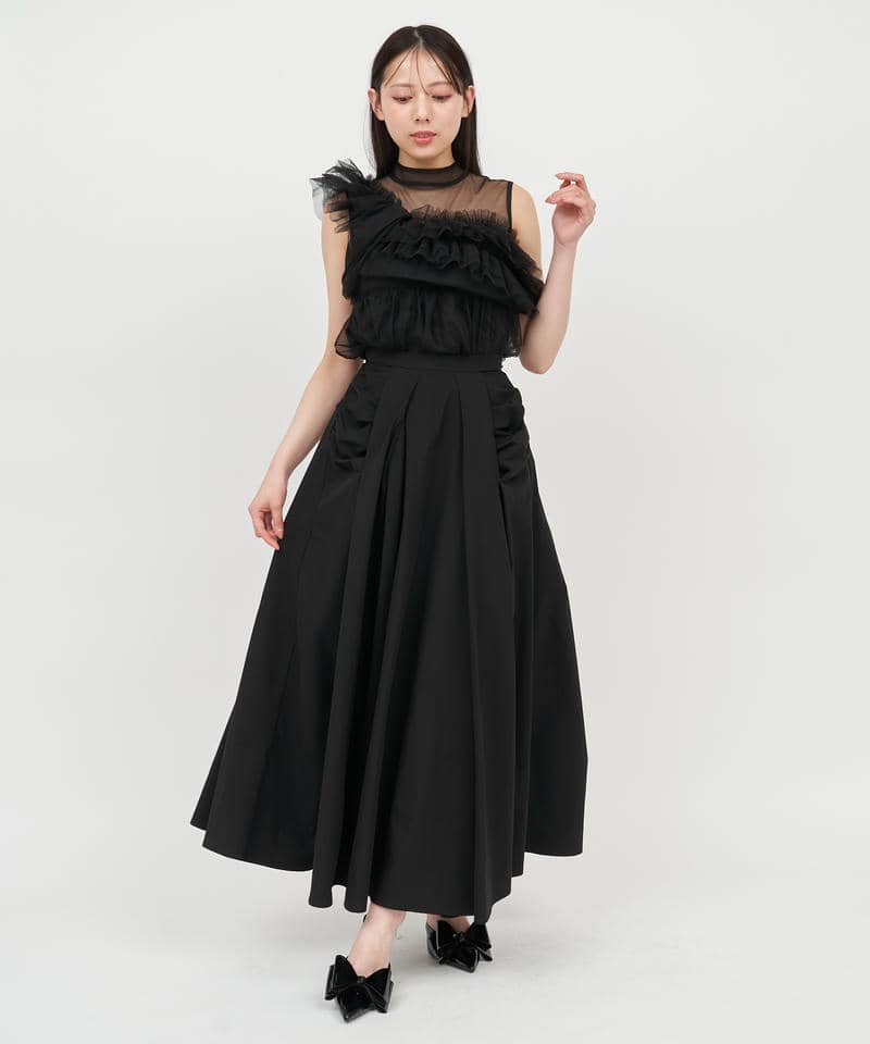 ギャザーディテールタックボリュームスカート 詳細画像 ブラック 2