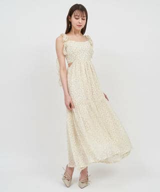 【丈が選べる】フラワープリントカットアウトキャミフレアワンピース