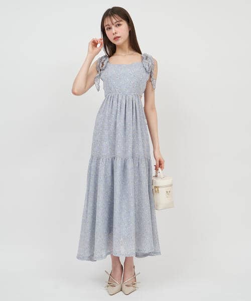 【丈が選べる】フラワープリントカットアウトキャミフレアワンピース 詳細画像