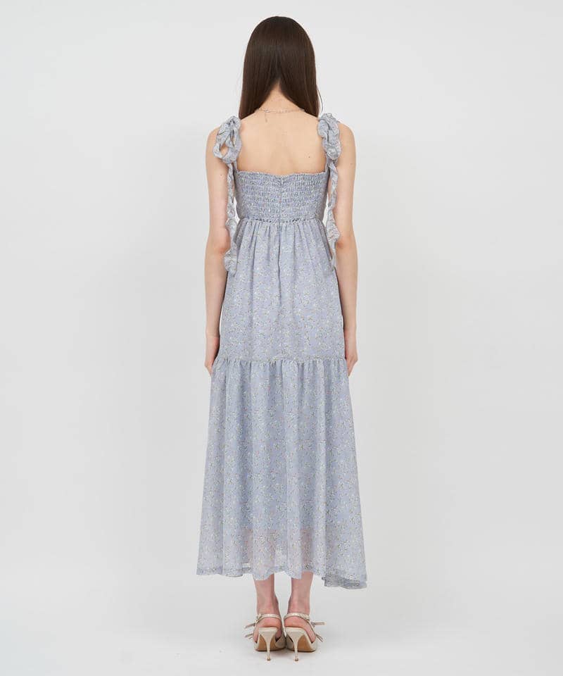【丈が選べる】フラワープリントカットアウトキャミフレアワンピース 詳細画像 ブルー 3