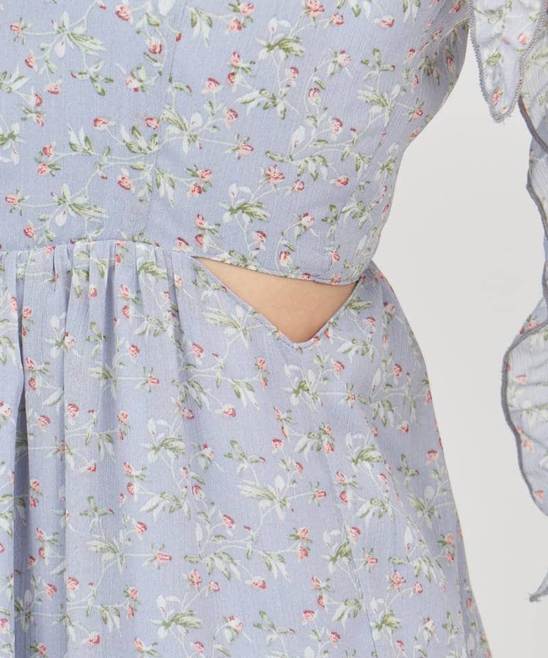 【丈が選べる】フラワープリントカットアウトキャミフレアワンピース 詳細画像 ブルー 7