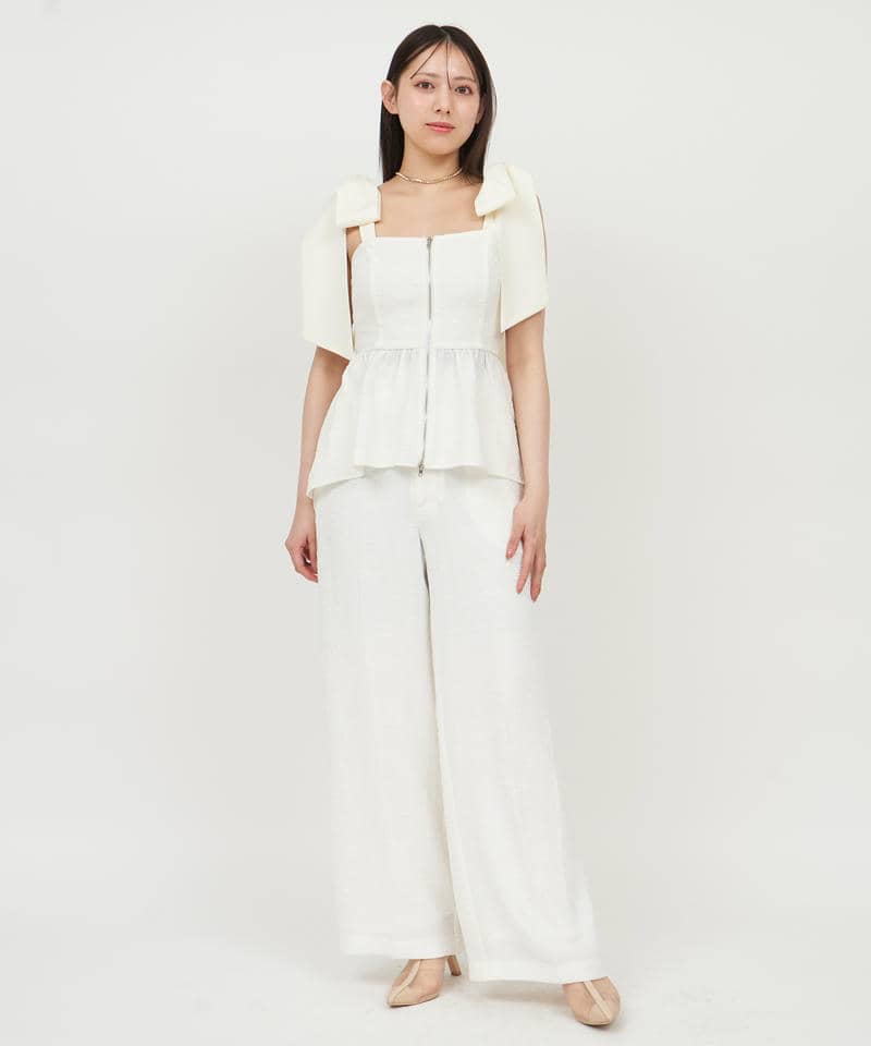 【丈が選べる】ジャガードワイドパンツ 詳細画像 オフホワイト 2