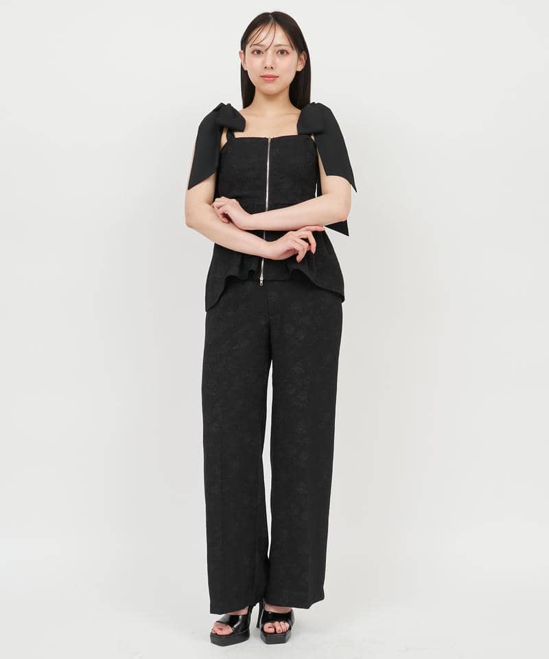 【丈が選べる】ジャガードワイドパンツ 詳細画像 ブラック 2