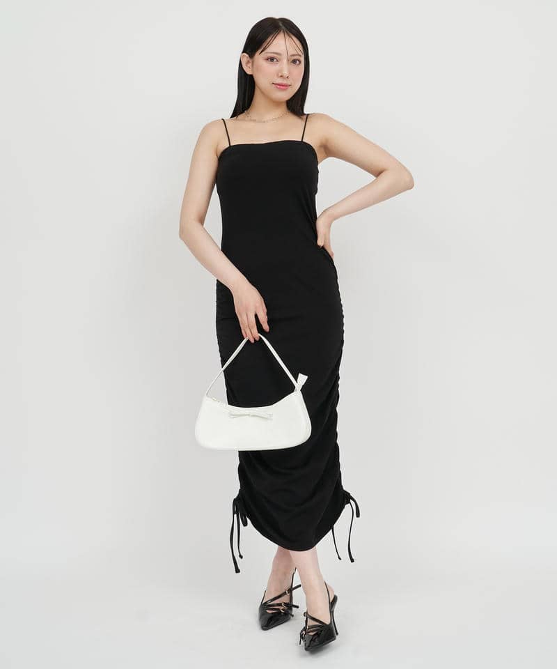 カップ付ギャザータイトワンピース 詳細画像 ブラック 1