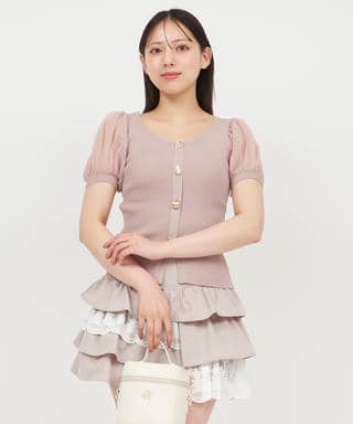 シアースリーブマルチボタンニットトップス