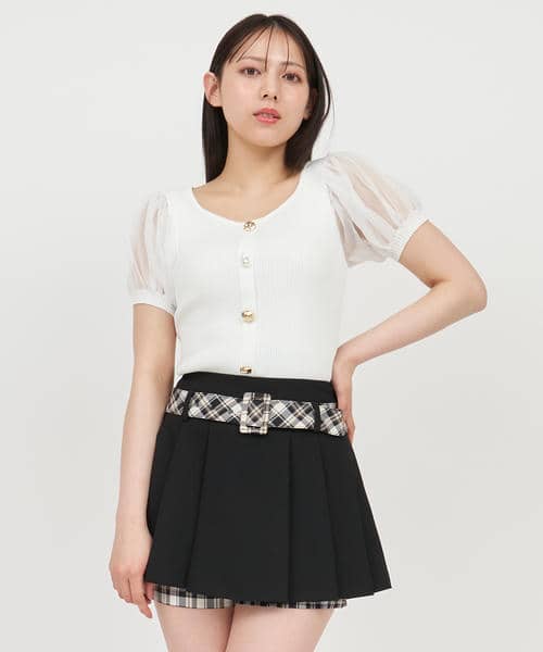 シアースリーブマルチボタンニットトップス 詳細画像