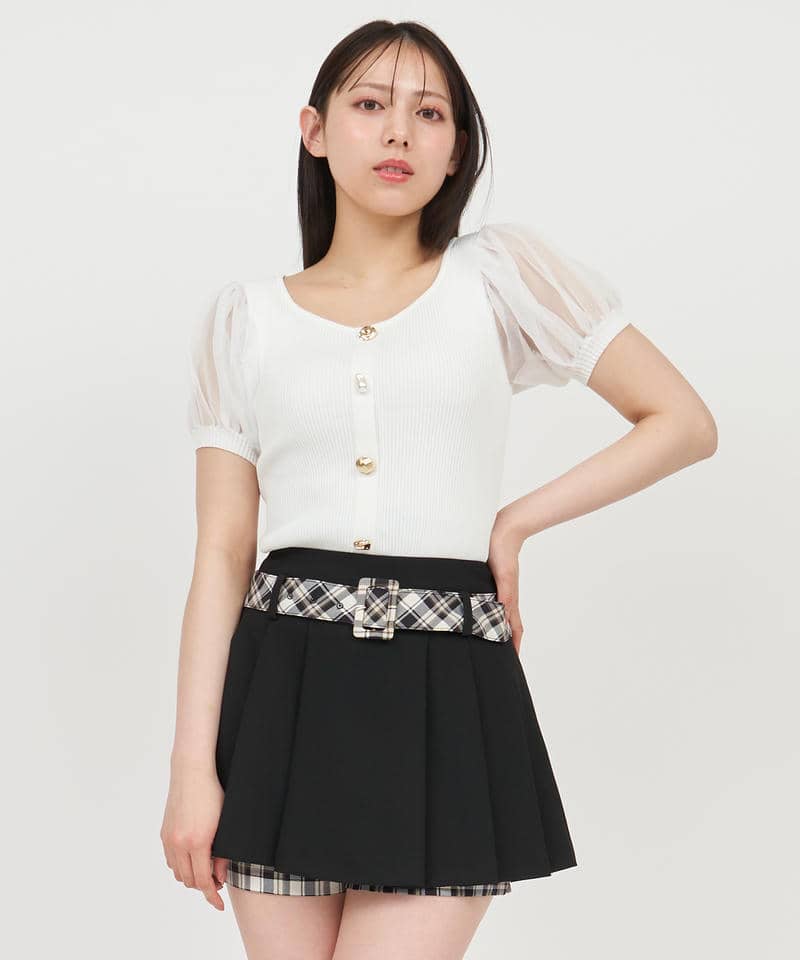 シアースリーブマルチボタンニットトップス 詳細画像 オフホワイト 1