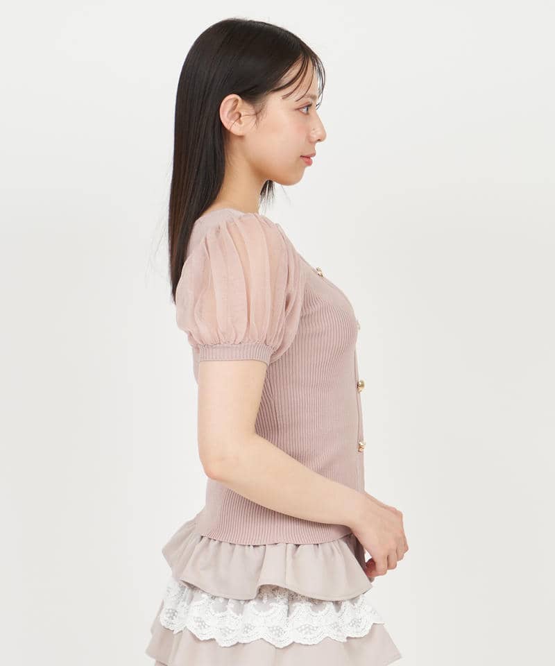 シアースリーブマルチボタンニットトップス 詳細画像 ピンク 2