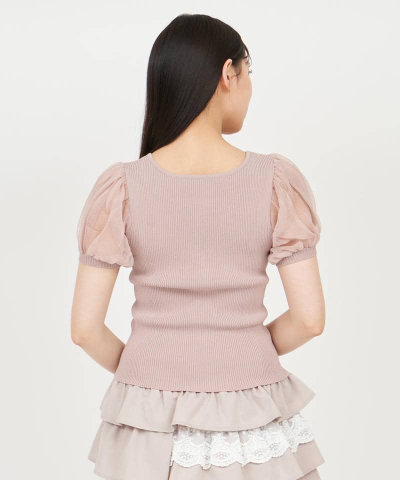 シアースリーブマルチボタンニットトップス 詳細画像 ピンク 3