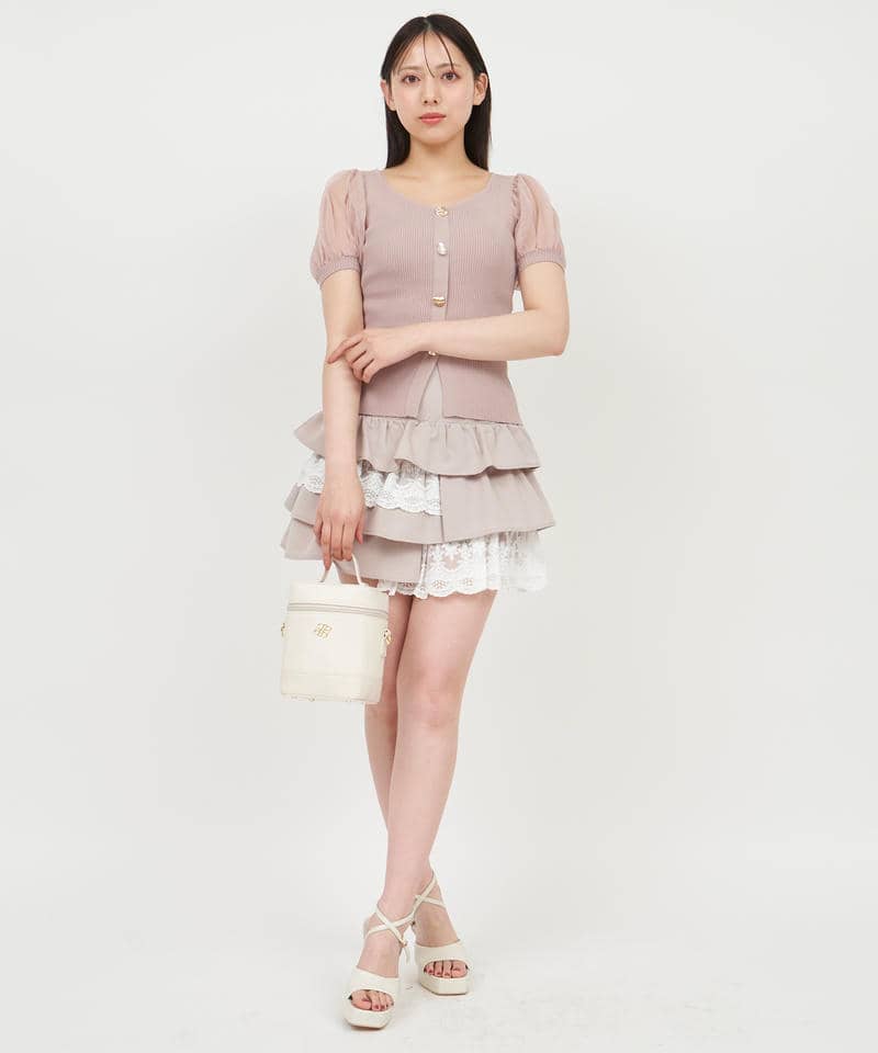 シアースリーブマルチボタンニットトップス 詳細画像 ピンク 8