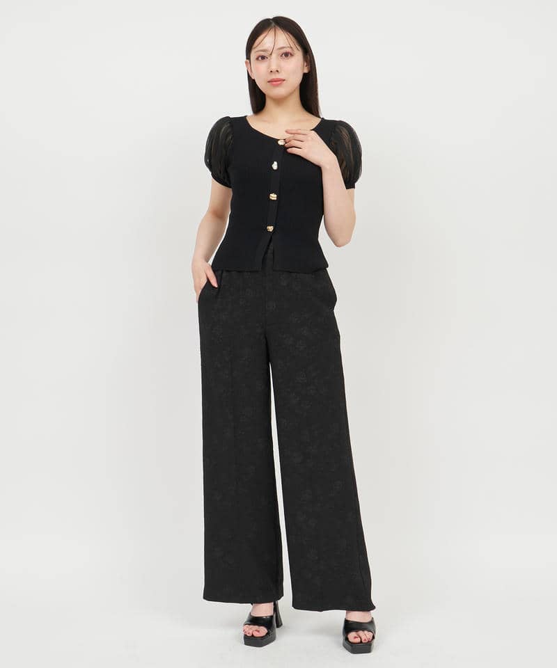 シアースリーブマルチボタンニットトップス 詳細画像 ブラック 2