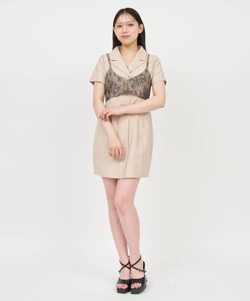レースビスチェレイヤードジャケットミニワンピース 詳細画像 ベージュ 1