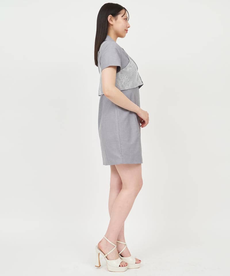 レースビスチェレイヤードジャケットミニワンピース 詳細画像 グレー 2