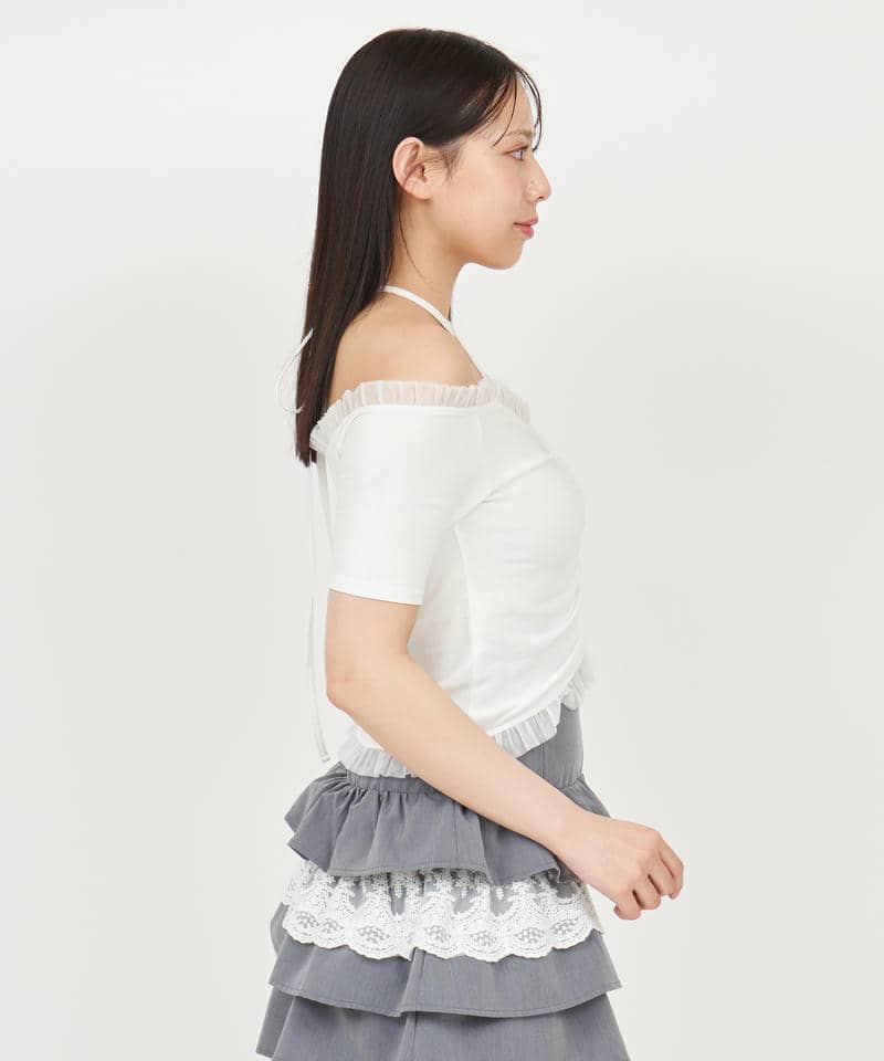 チュール使いオフショルギャザートップス 詳細画像 オフホワイト 2