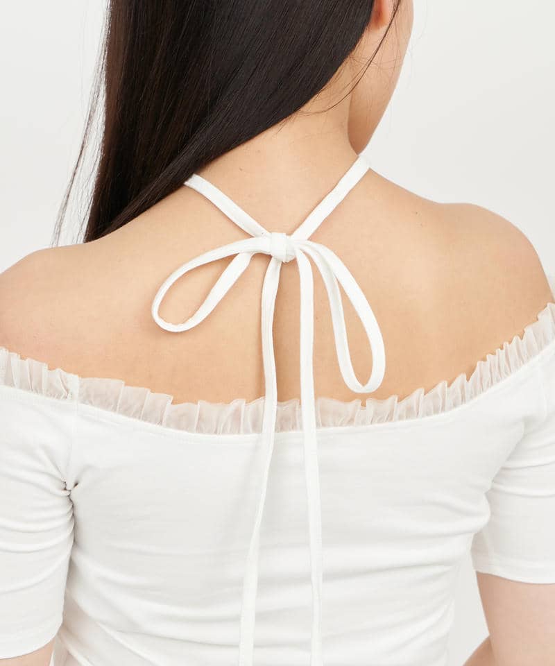 チュール使いオフショルギャザートップス 詳細画像 オフホワイト 5