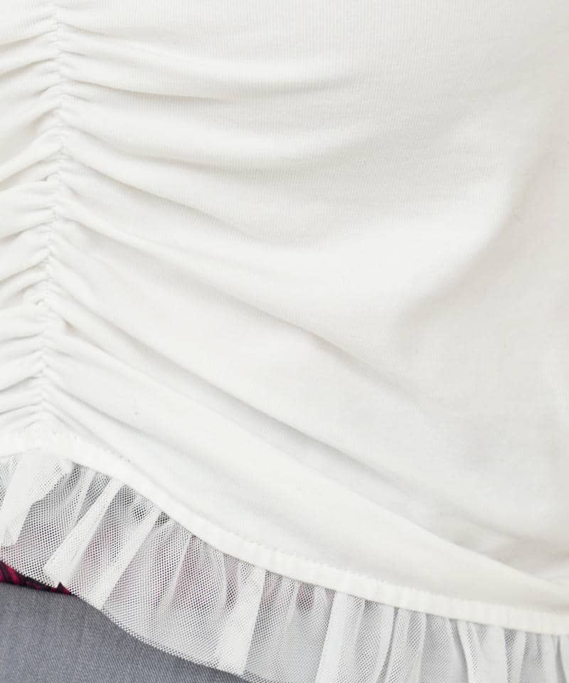 チュール使いオフショルギャザートップス 詳細画像 オフホワイト 7