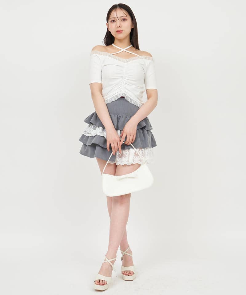 チュール使いオフショルギャザートップス 詳細画像 オフホワイト 8