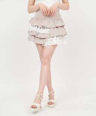 レースレイヤードラッフルミニスカート