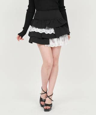 レースレイヤードラッフルミニスカート